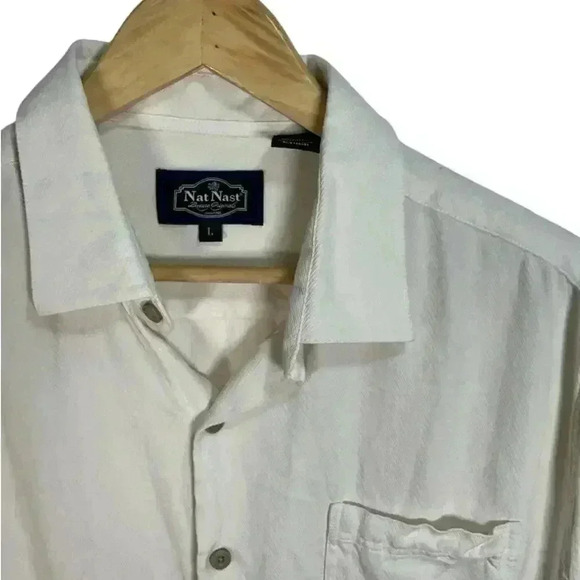 Nat Nash Shirt Men's Large Off White Textured Chevron Silk Cotton - Picture 2 of 9